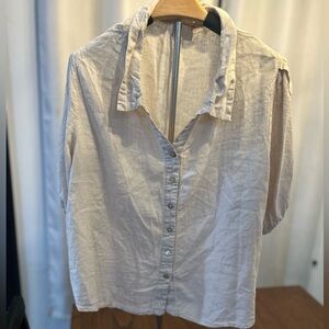 Casual Beige Button-Up Women's Top
